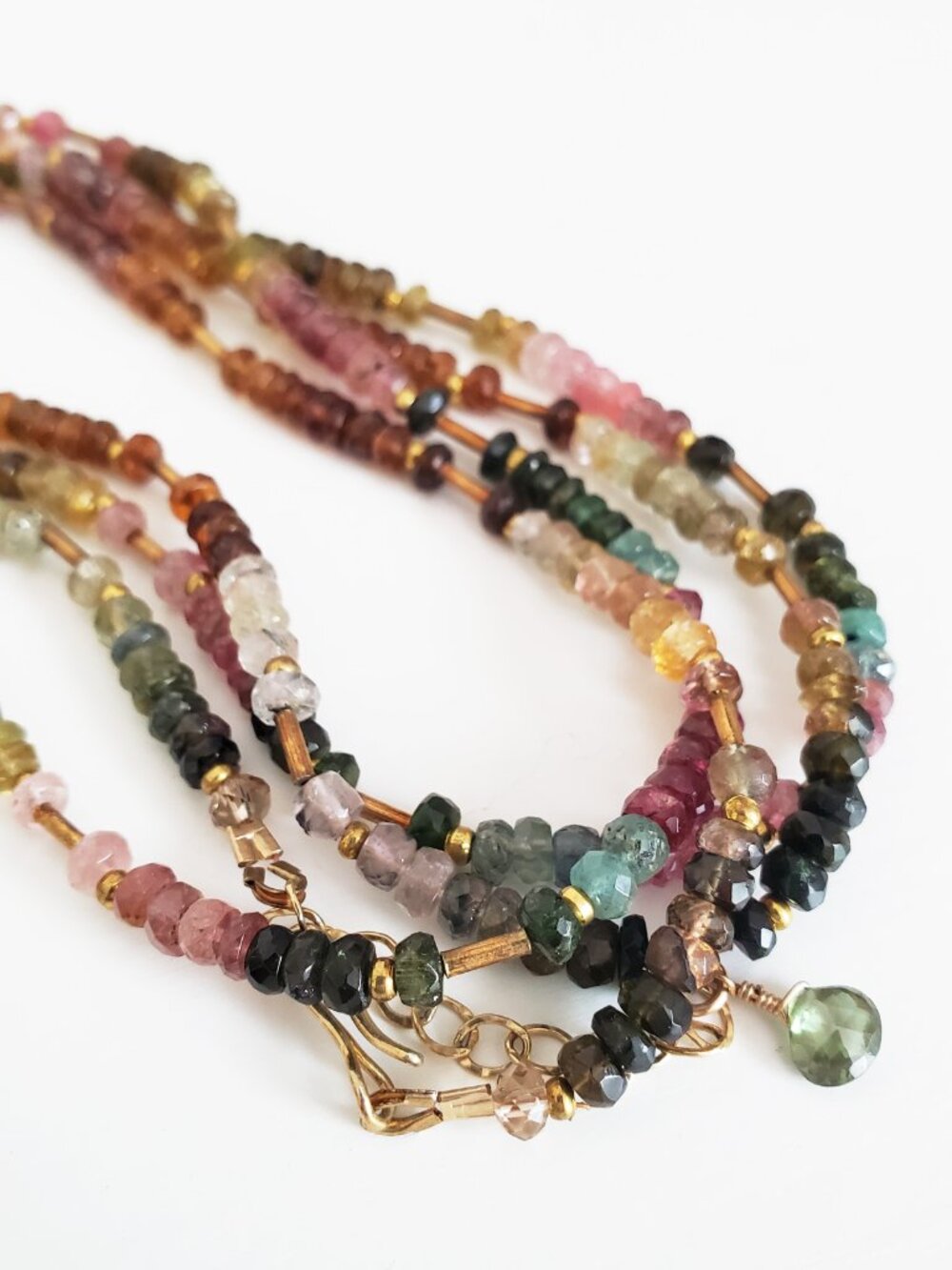Natural Faceted Tourmaline Gemstone Long Layering Necklace Gold Filled